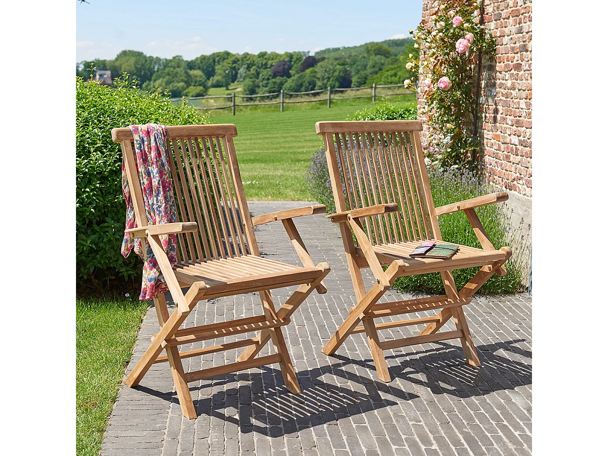 Set di 2 poltrone da giardino pieghevoli in legno massello di teak