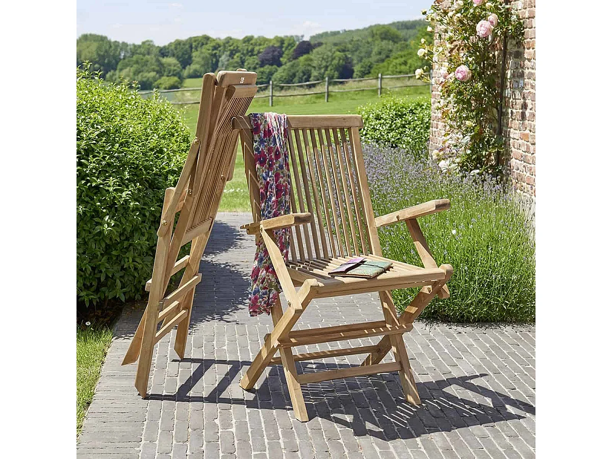 Lot de 2 fauteuils de jardin en teck massif pliant