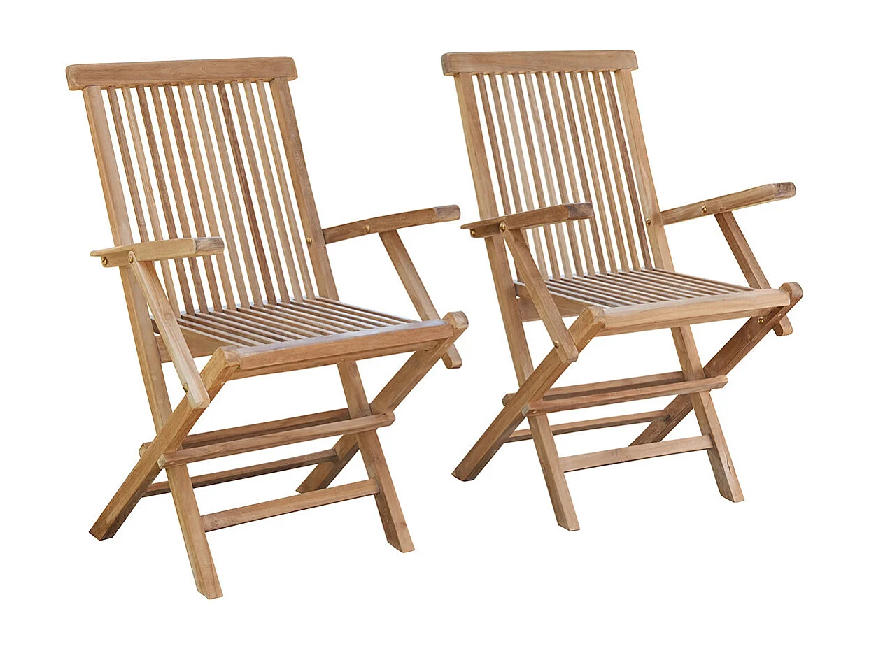 Lot de 2 fauteuils de jardin en teck massif pliants