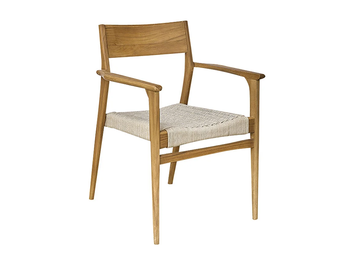 Fauteuil de jardin en teck massif et cordage Beige CALVI