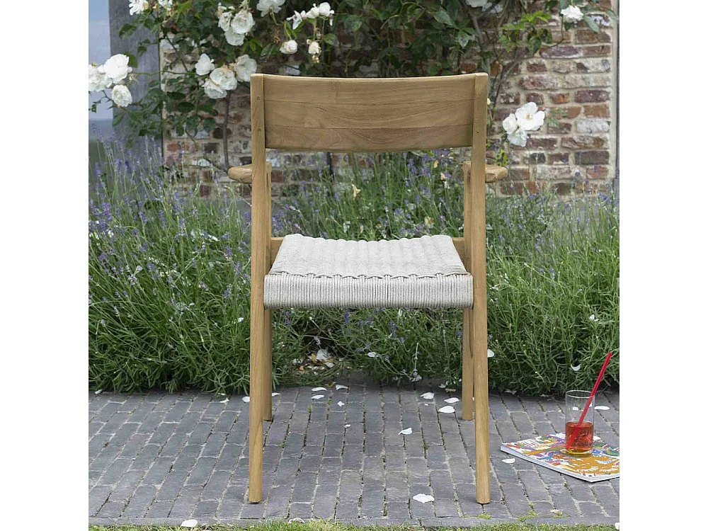Fauteuil de jardin en teck massif et cordage Beige CALVI