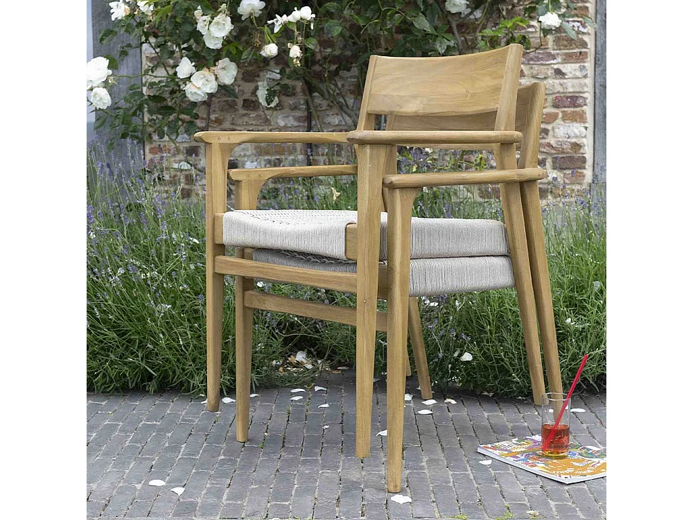 Fauteuil de jardin en teck massif et cordage Beige CALVI