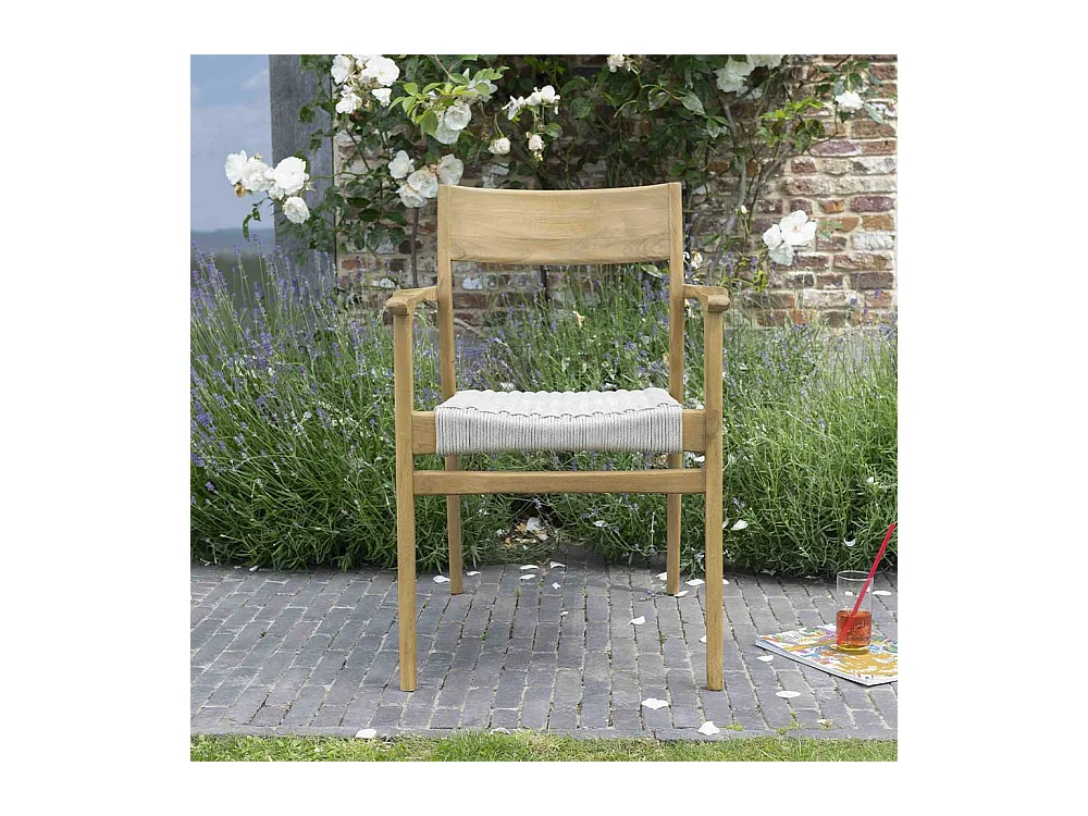 Fauteuil de jardin en teck massif et cordage Beige CALVI