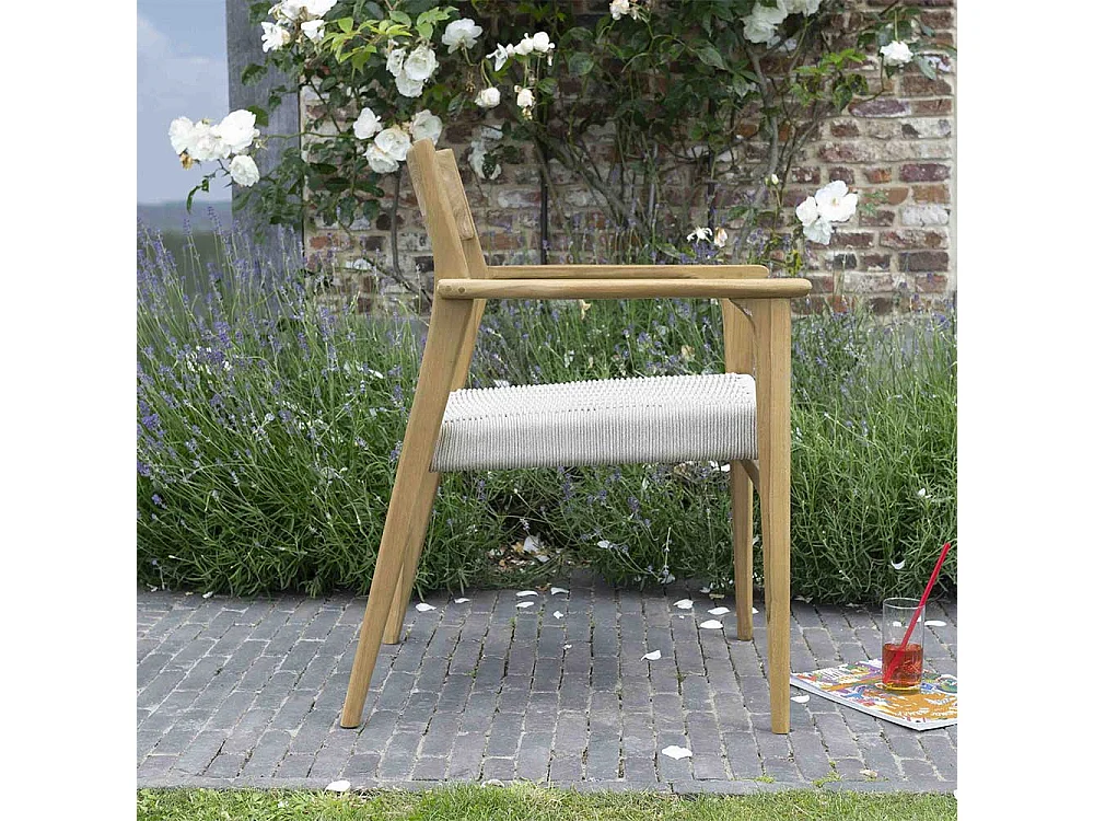 Fauteuil de jardin en teck massif et cordage Beige CALVI
