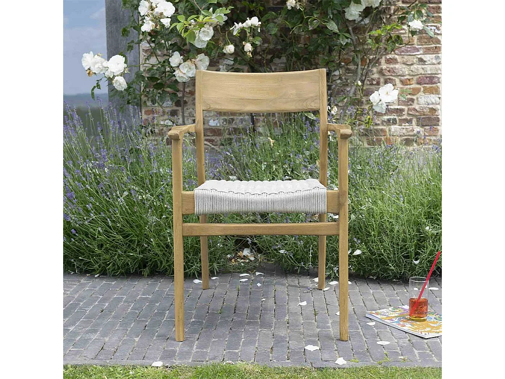 Fauteuil de jardin en teck massif et cordage Beige CALVI