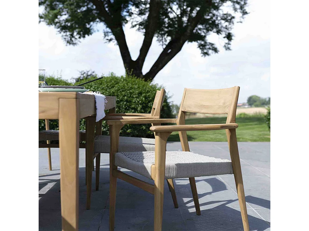Fauteuil de jardin en teck avec cordage beige CALVI