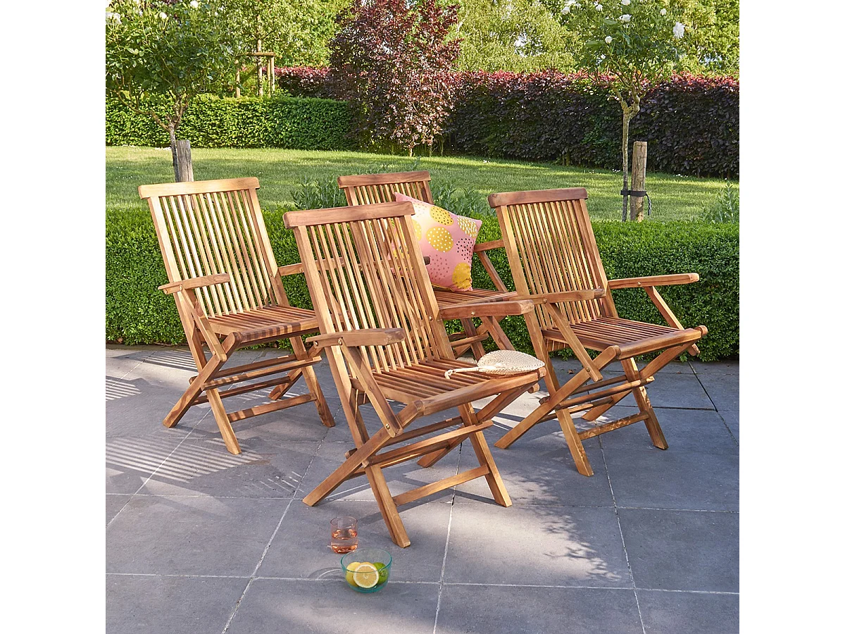 Lot de 4 fauteuils de jardin en teck huilé massif pliant