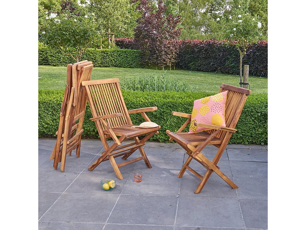 Lot de 4 fauteuils de jardin en teck huilé massif pliant