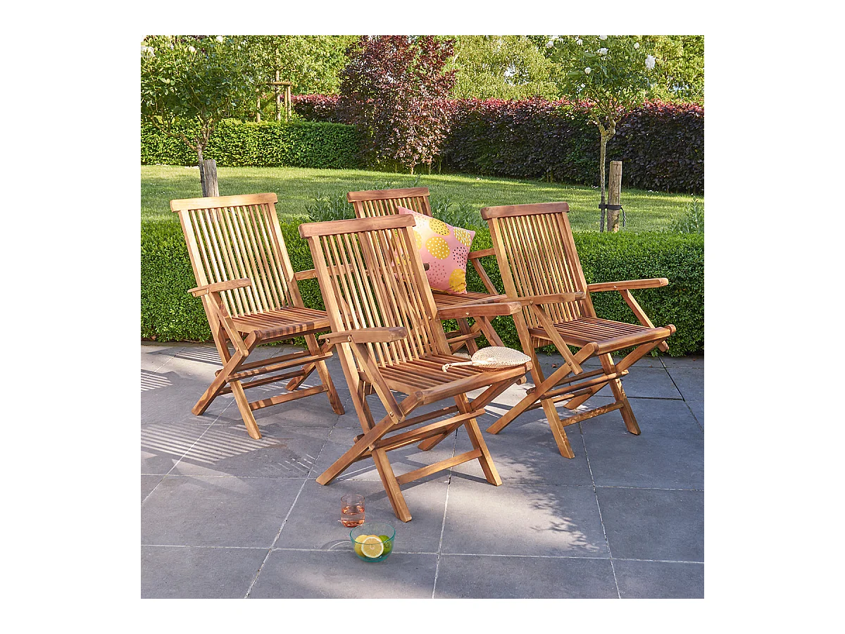 Lot de 4 fauteuils de jardin en teck huilé massif pliant