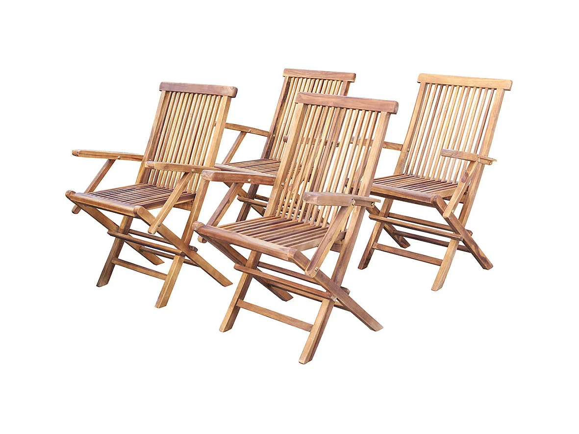 Lot de 4 fauteuils de jardin en teck huilé massif pliant
