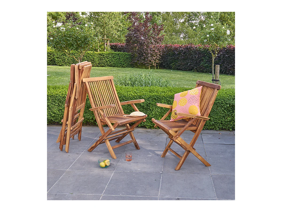 Lot de 4 fauteuils de jardin en teck huilé massif pliant