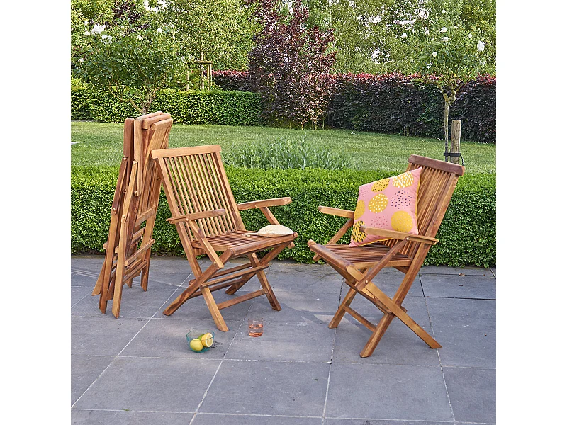 Lot de 4 fauteuils de jardin en teck massif pliants