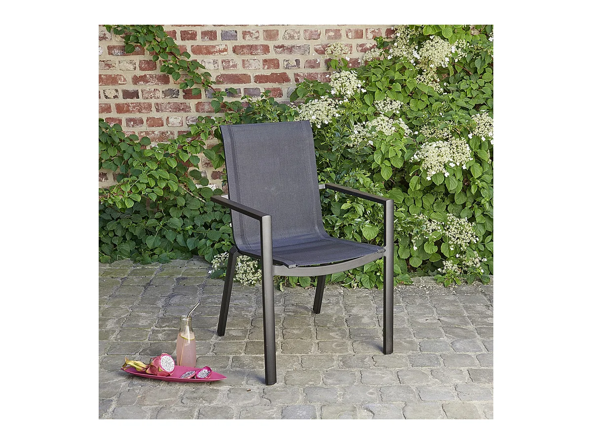 Fauteuil de jardin en aluminium et textilène gris