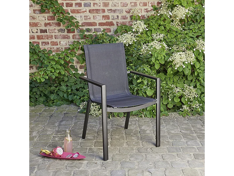 Fauteuil de jardin en aluminium et textilène gris