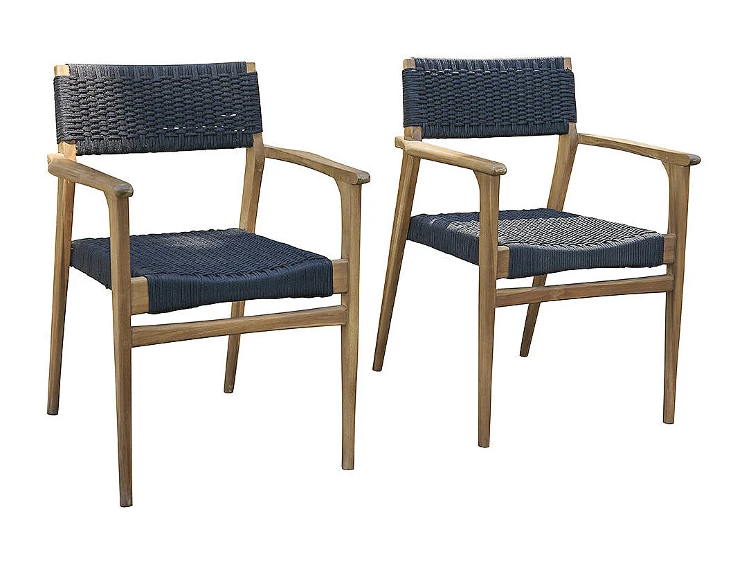 Lot de 2 fauteuils de jardin en teck massif et cordage