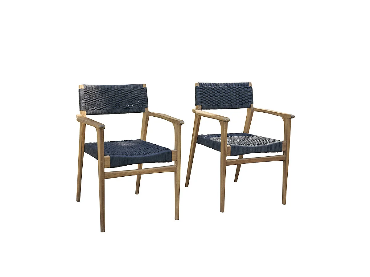 Lot de 2 fauteuils de jardin en teck massif et cordage