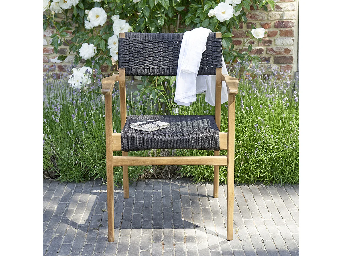 Lot de 2 fauteuils de jardin en teck massif et cordage