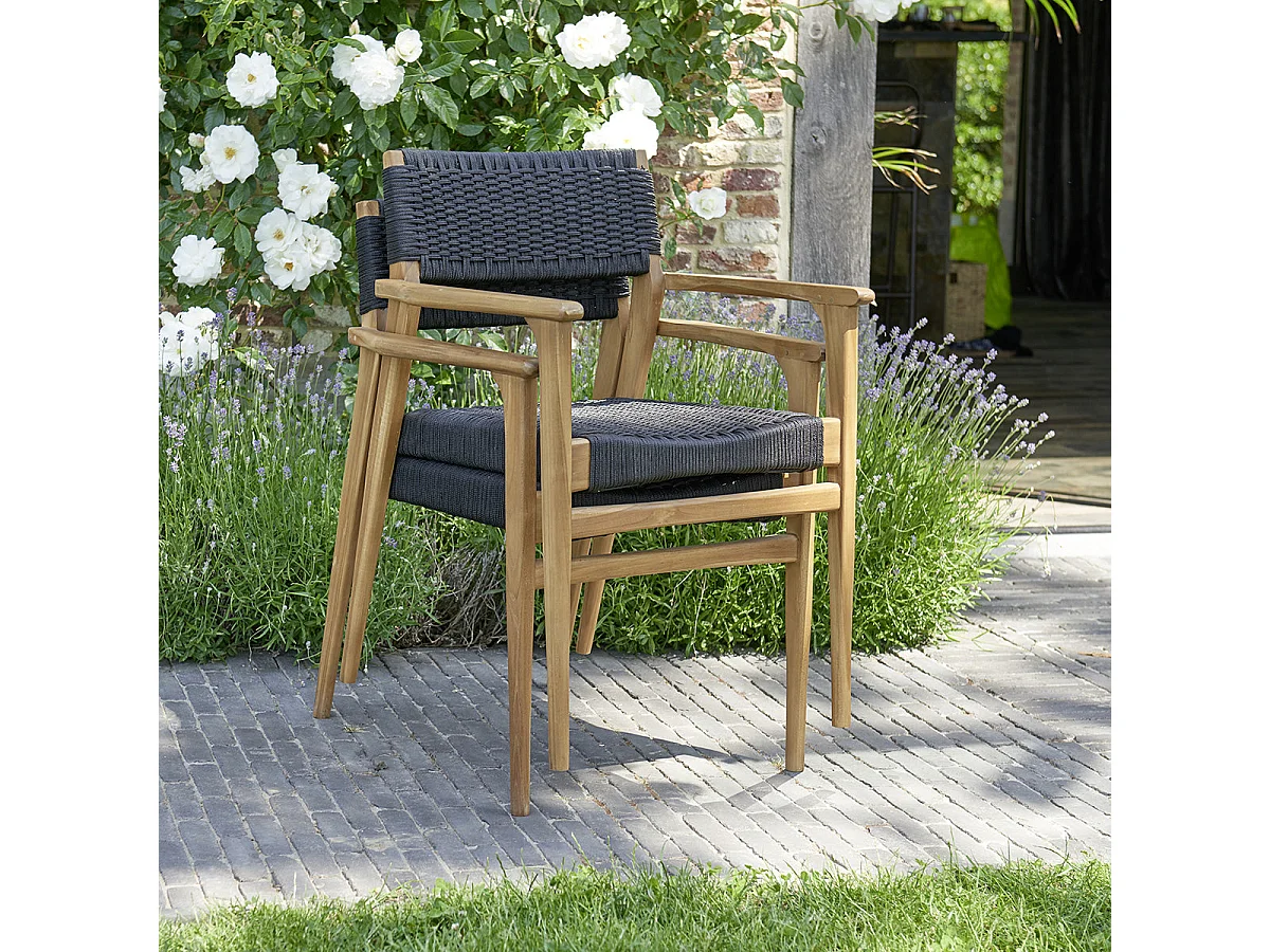 Lot de 2 fauteuils de jardin en teck massif et cordage