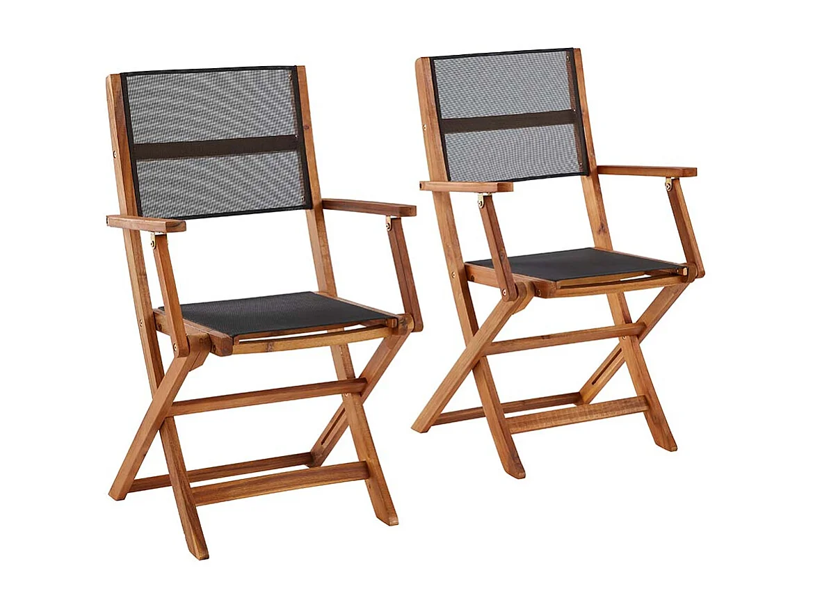 Lot de 2 fauteuils en bois d'acacia massif et textilène