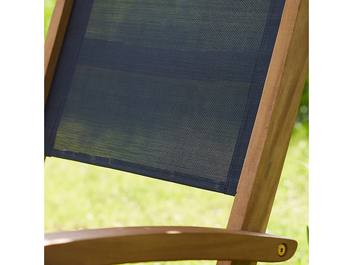 Lot de 2 fauteuils de jardin en acacia et textilène pliant