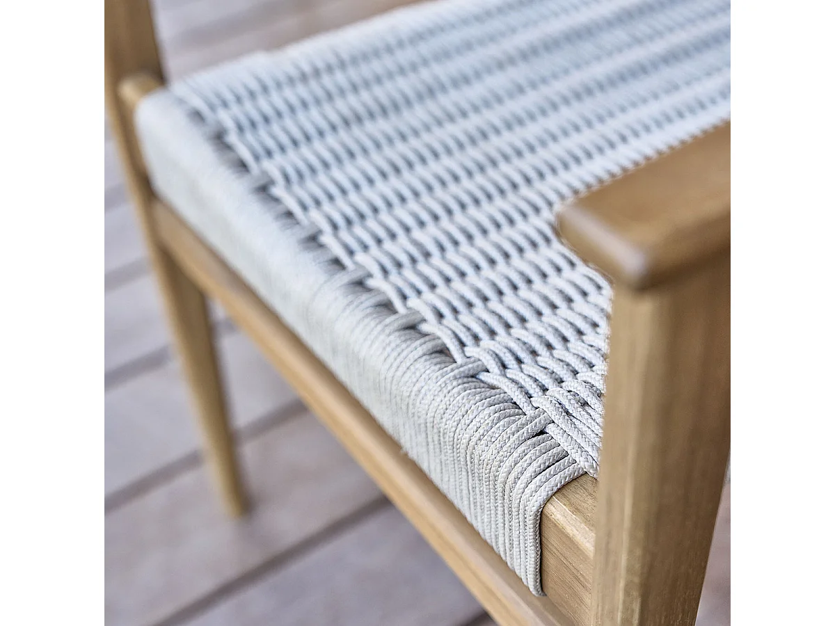 Sillón de jardín de teca maciza y cuerda beige (lote de 2)