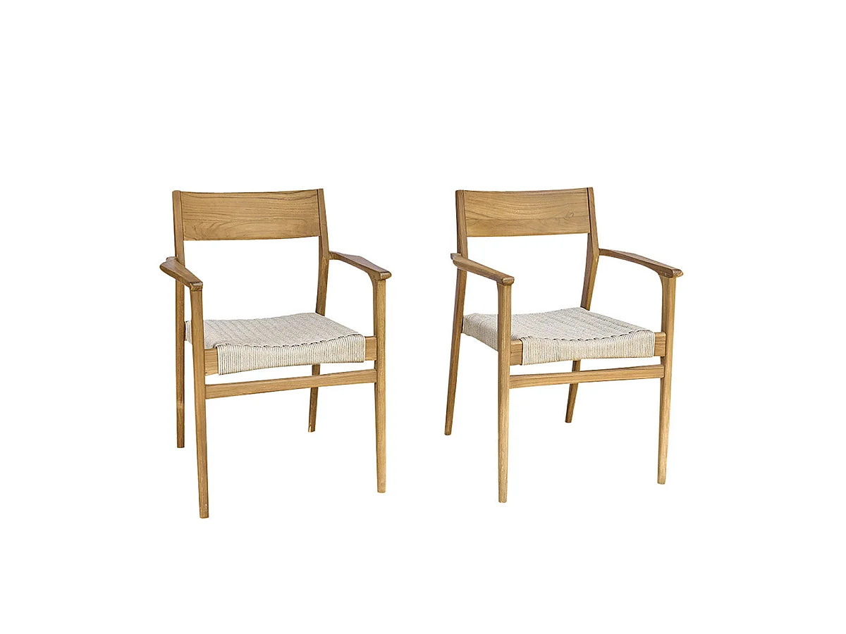 Lot de 2 fauteuils de jardin en teck massif et cordage
