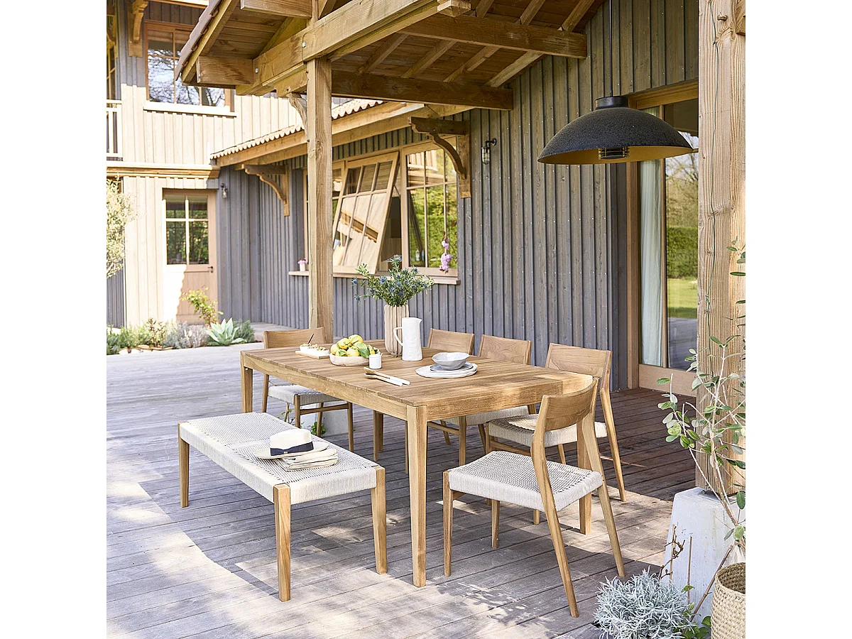 Lot de 2 fauteuils de jardin en teck massif et cordage