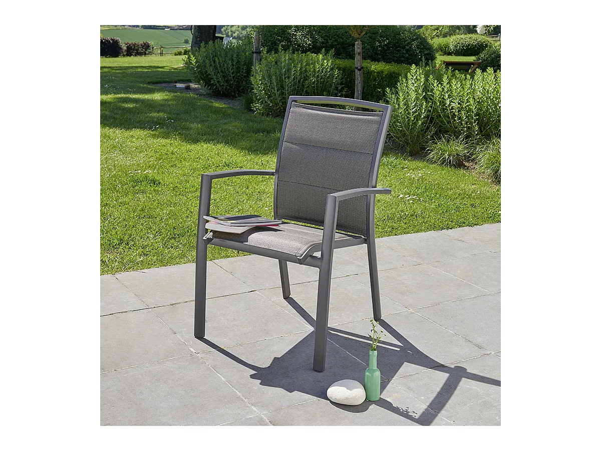 Fauteuil de jardin en aluminium et textilène gris