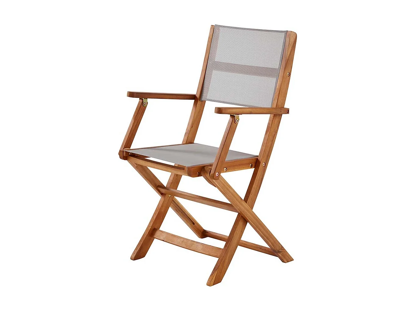 Silla de jardín plegable de madera de acacia maciza y textileno gris