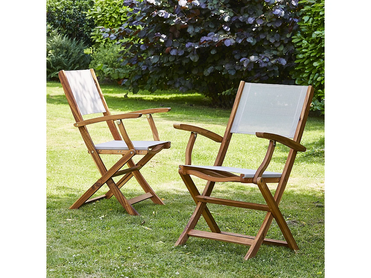 Fauteuil de jardin en acacia et textilène pliant