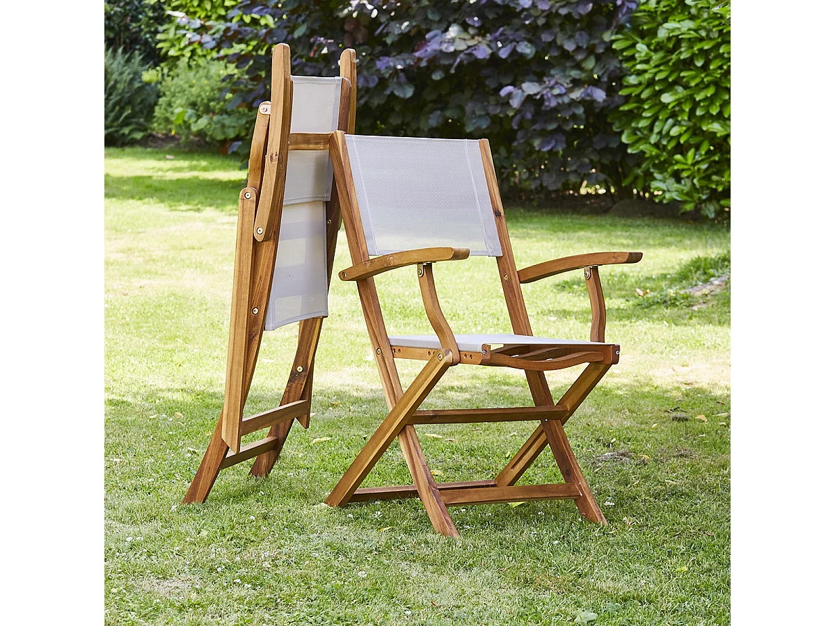Fauteuil de jardin en acacia et textilène pliant