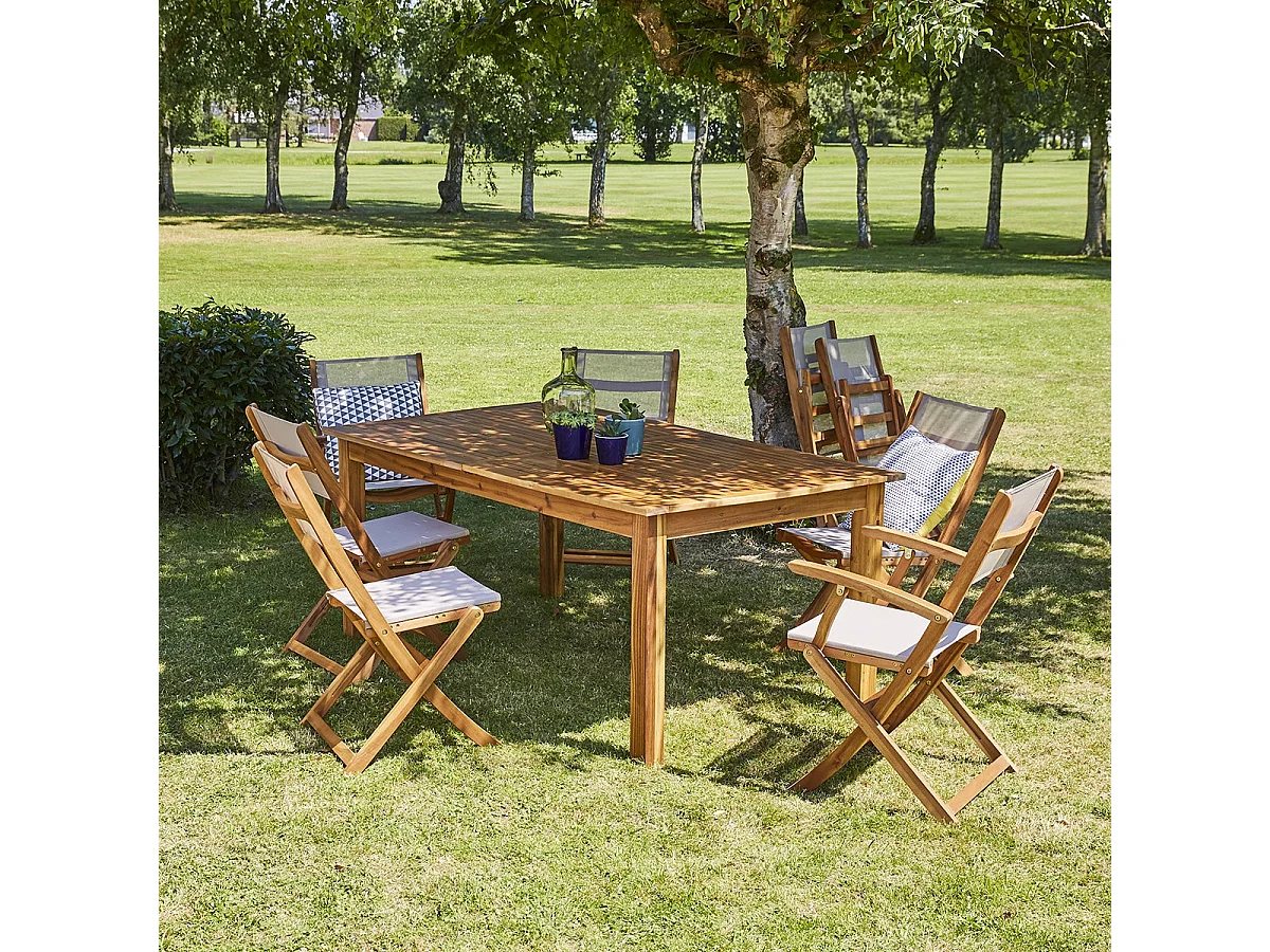Fauteuil de jardin en acacia et textilène pliant