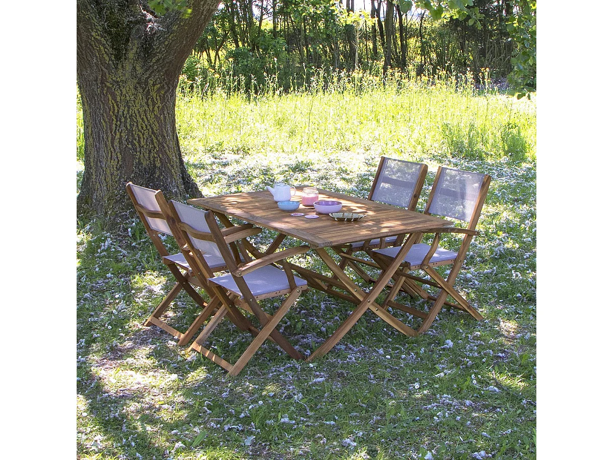 Fauteuil de jardin en acacia et textilène pliant
