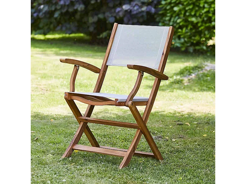 Fauteuil jardin pliant acacia textilène