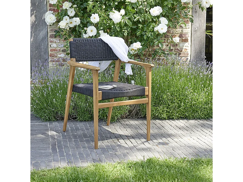 Fauteuil de jardin en teck massif et cordage noir