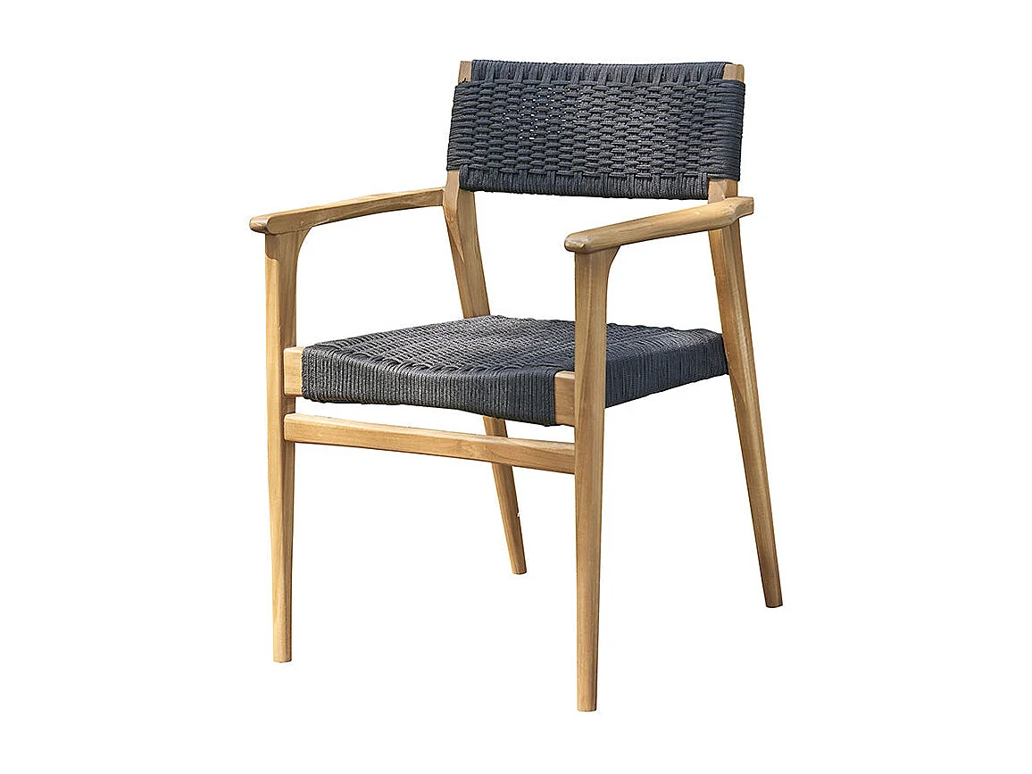 Sillón de jardín de madera teca maciza y cuerda negro
