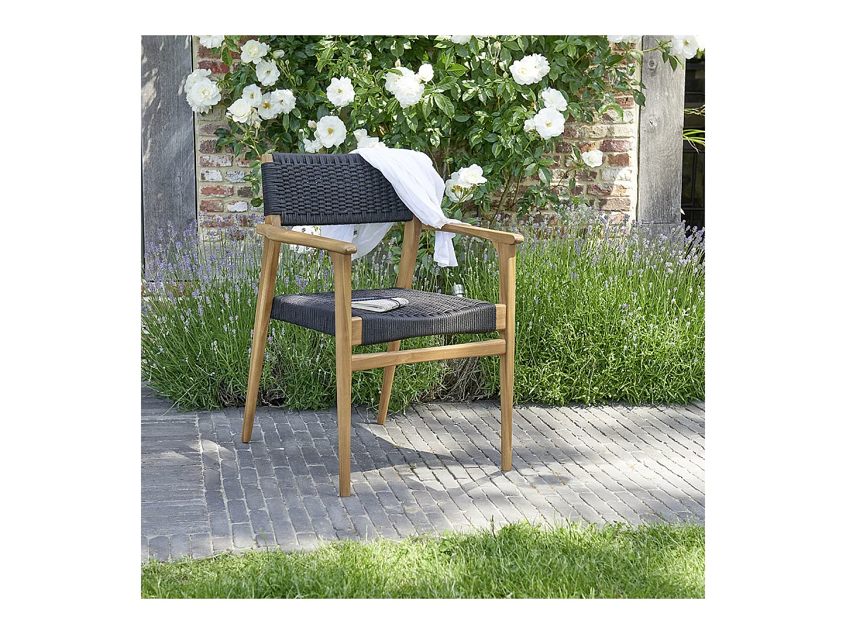 Fauteuil de jardin en teck massif et cordage noir