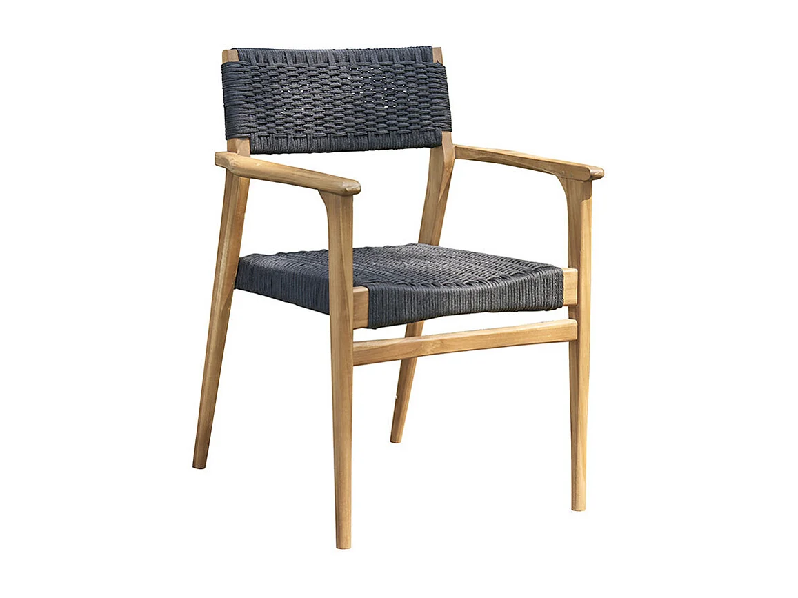 Sillón de exterior de teca maciza y cuerda negra