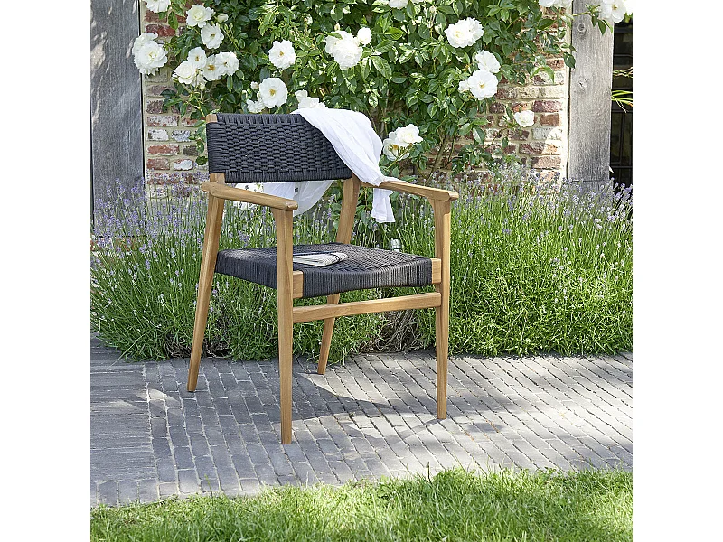Fauteuil de jardin en teck massif et cordage noir