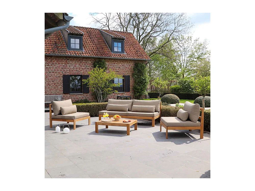 Fauteuil de jardin en teck massif et tissu Taupe TOUQUET