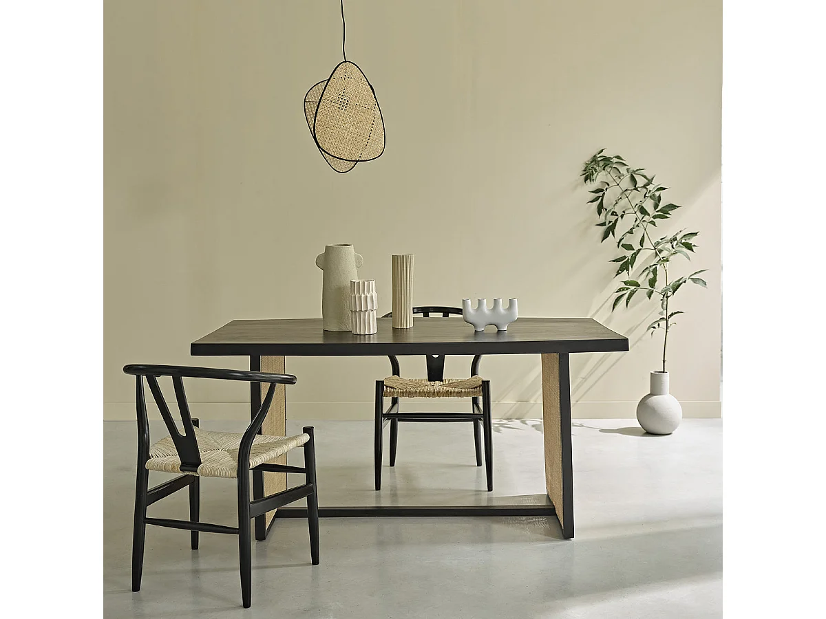 Table en manguier massif et cannage 6 pers.