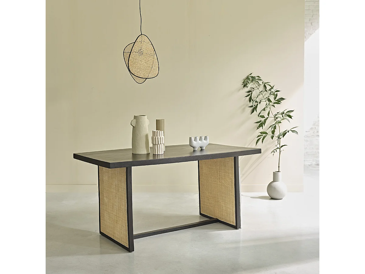 Table en manguier massif et cannage 6 pers.