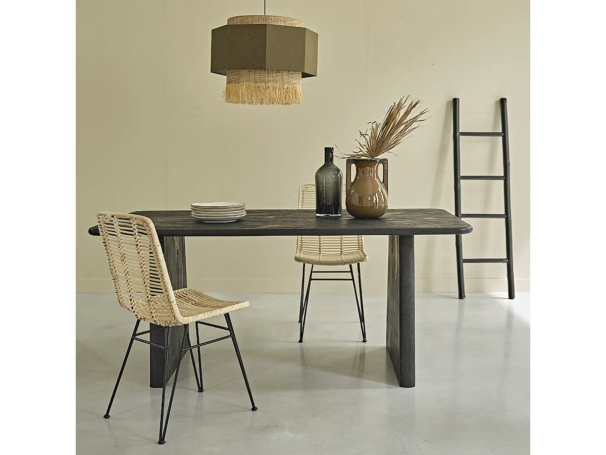 Mesa de comedor de madera mango maciza negra para 8 personas