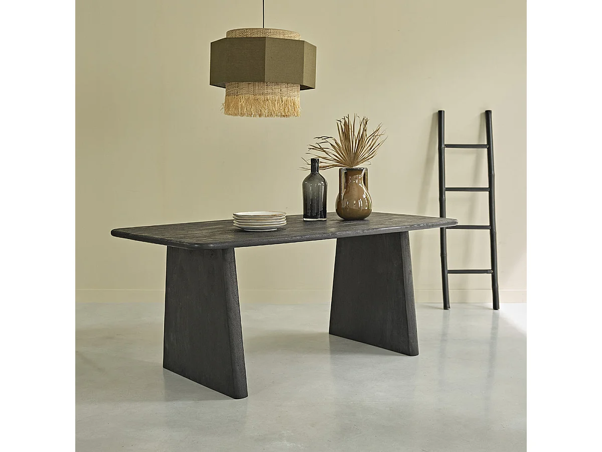 Mesa de comedor de madera mango maciza negra para 8 personas