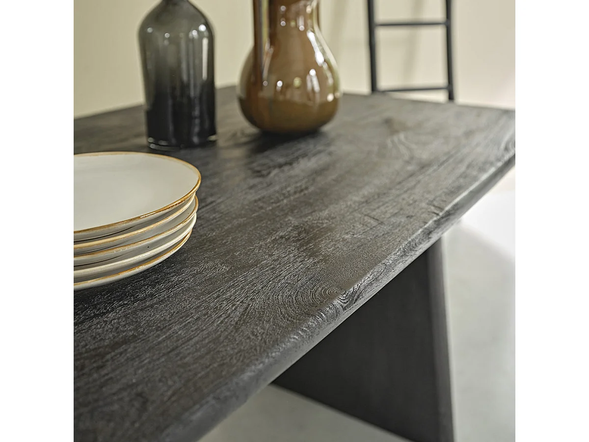 Mesa de comedor de madera mango maciza negra para 8 personas