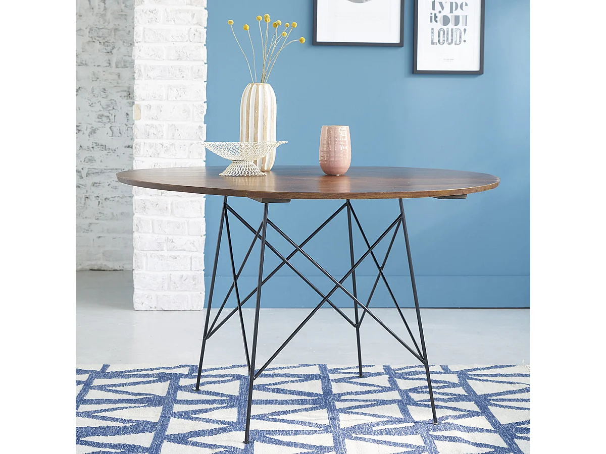 Mesa redonda de madera de mindy con acabado nogal 4 personas