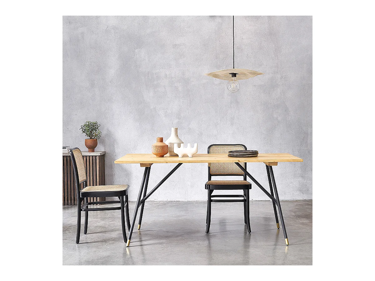 Table rectangulaire en pin massif et métal 6 pers.