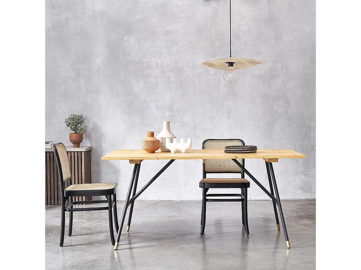 Mesa de comedor de madera de pino maciza y metal para 6 pers.