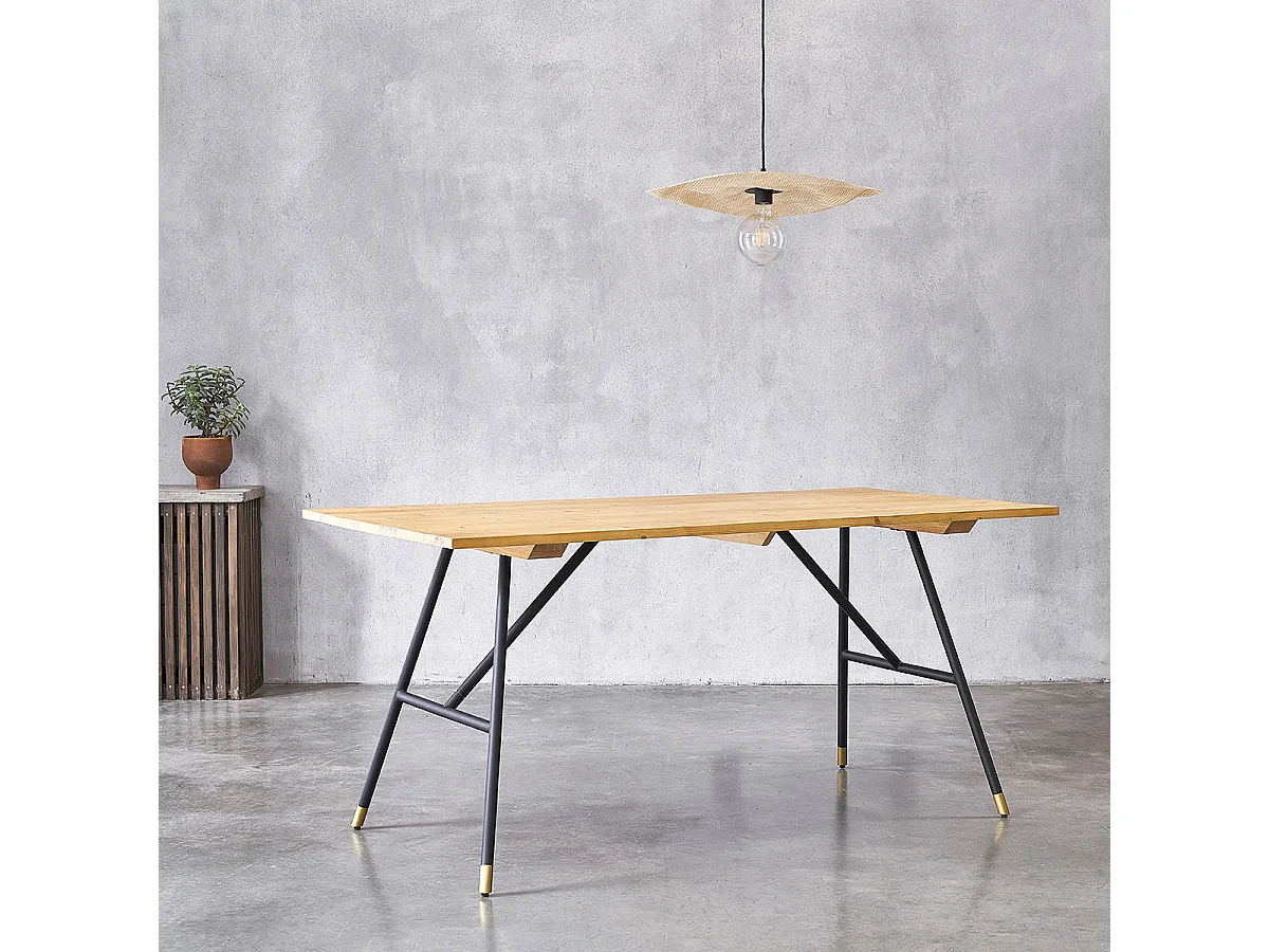 Mesa de comedor de madera de pino maciza y metal para 6 pers.