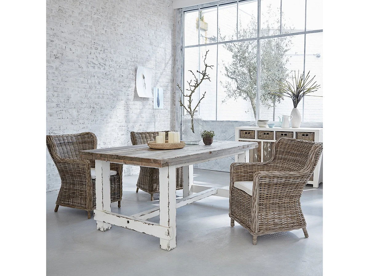 Mesa de comedor de madera de pino reciclada maciza para 8 personas